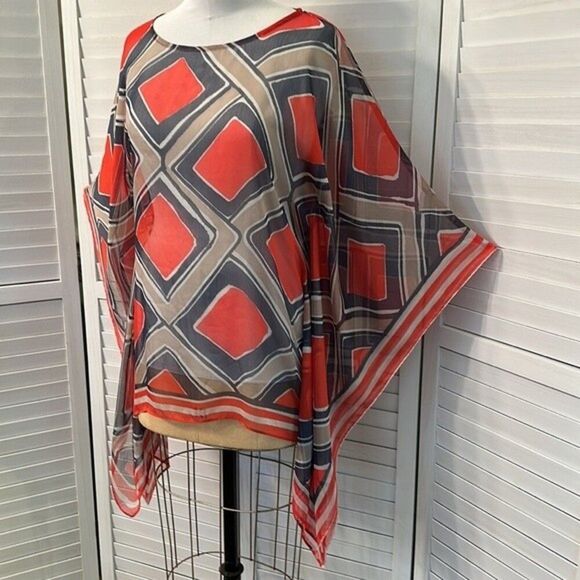 Outback Poncho Top Size Medium Red Semi-Sheer NWOT - Picture 4 of 9